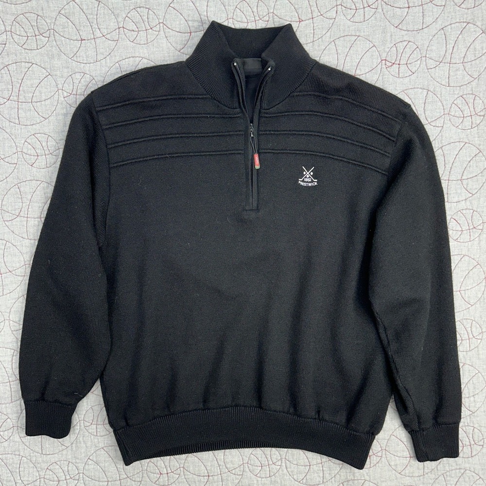 Oscar Jacobson WPS Lined 1/4 Zip Wind Golf Sweater Black Orson Wool / Mens XXL